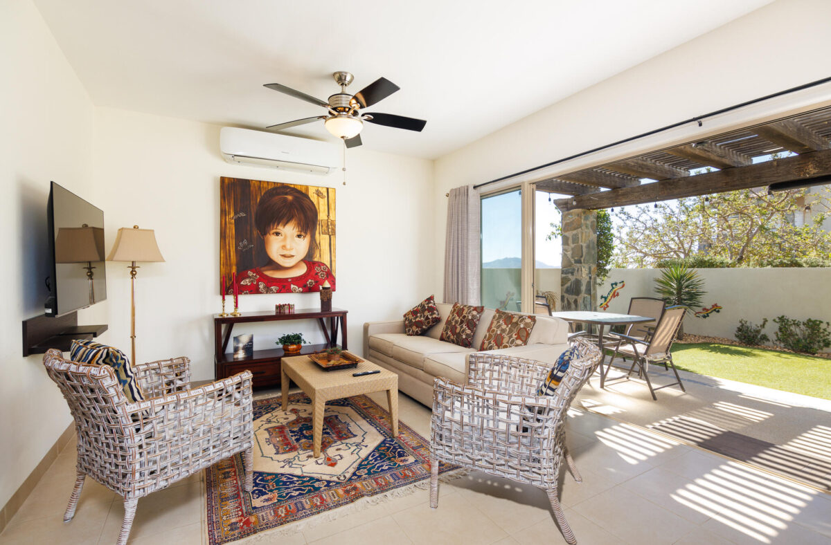 Los Cabos Casa Mex-Agaves Situated within the Casa Mexicana - Agaves community, this thoughtfully designed three-bedroom residence offers a functional and well-planned layout. The main level features a bedroom with an en-suite bathroom and walk-in closet, ideal for guests, multigenerational living, or those seeking stair-free access.A spacious outdoor terrace on the first floor, surrounded by tropical landscaping, provides a serene setting for both relaxation and entertaining. With multiple seating areas, it stands out as a unique feature within Casa Mexicana. The upper level includes two additional bedrooms, each with en-suite bathrooms and walk-in closets, along with the home's main living and kitchen areas. The indoor spaces are seamlessly connected to an additional terrace, enhancing the home's indoor-outdoor living appeal.Additional features include a dedicated laundry area, a two-car garage, and accordion-style hurricane shutters, combining comfort with practicality and peace of mind. – 78 Camino del Mar, Cabo Corridor, BS