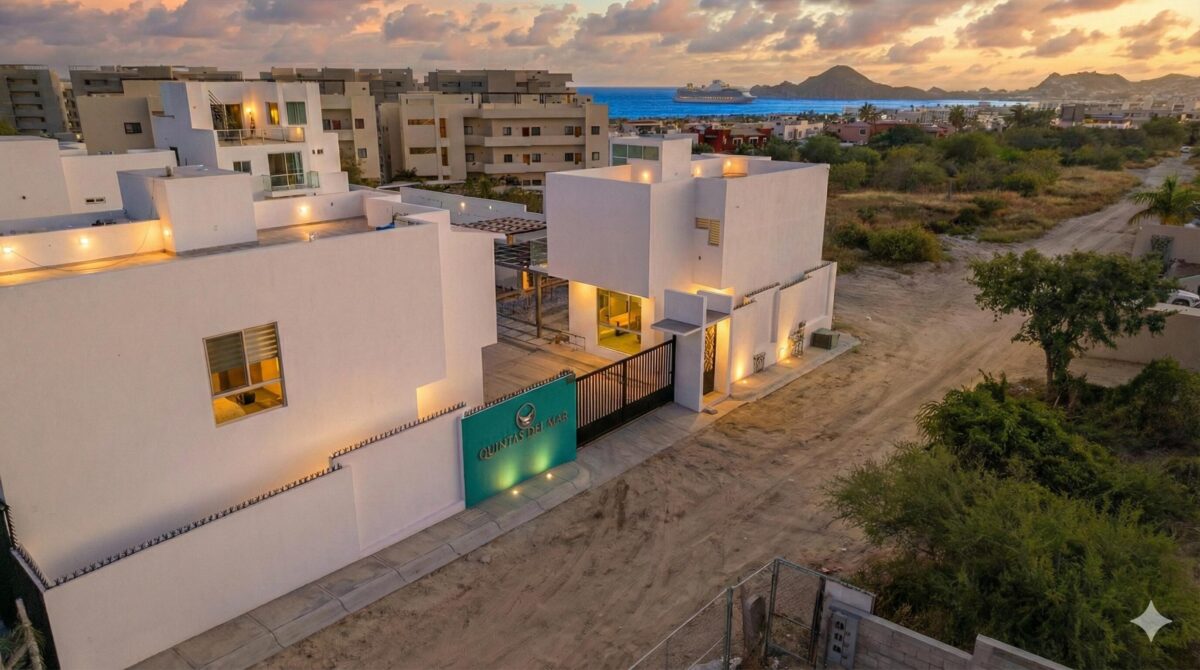 Los Cabos Cumbre Del Tezal Move-in ready and fully furnished. 2,045 sq ft of construction on a 2,551 sq ft lot with 3-car parking. Luxury finishes include marble flooring, wood kitchen with granite countertops, built-in wooden closets in all bedrooms, and vanities with tempered glass shower doors in all 3.5 baths. Fully equipped with 5 Gree inverter mini-split A/C units (3 × 1-ton, 2 × 2-ton), LG 22' French Door refrigerator, Whirlpool gas stove, and 1.7 cu ft microwave hood. Additional features: rooftop with bar, grill & sink, private terrace, storage, WiFi smart lock, private 5,000-liter cistern, and termite prevention system. ommunity: pool, gym, sports courts, kids' area, 3 clubhouses & 24/7 gated security – Casa Quintas del Mar #1, Cabo Corridor, Cabo Corridor, BS