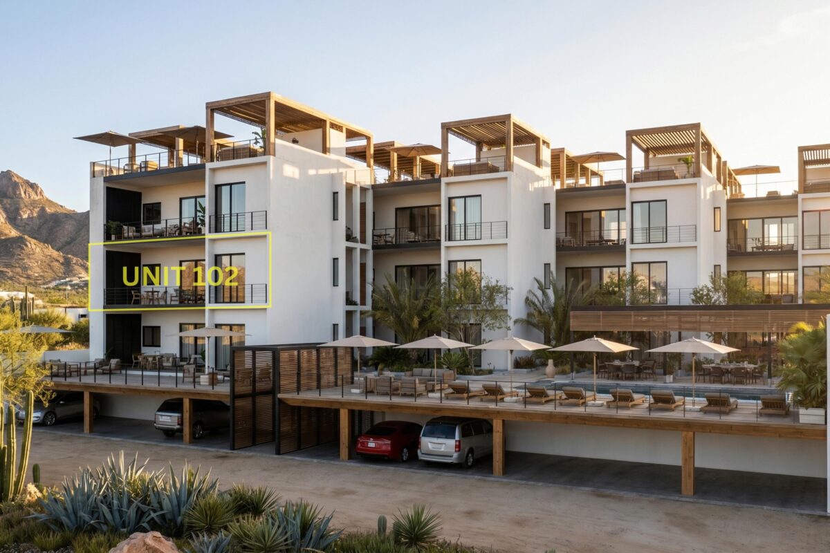 Los Cabos Lumaria Ready for Delivery! This unit offers 2 bedrooms, 2 bath, 2 parking spaces, 1 underground and 1 outside. Lumaria offers spacious, open-concept residences with a column-free design, expansive windows, and seamless indoor-outdoor living that showcases breathtaking ocean – 106 CALLE ACCESO AL RIU, Cabo Corridor, BS